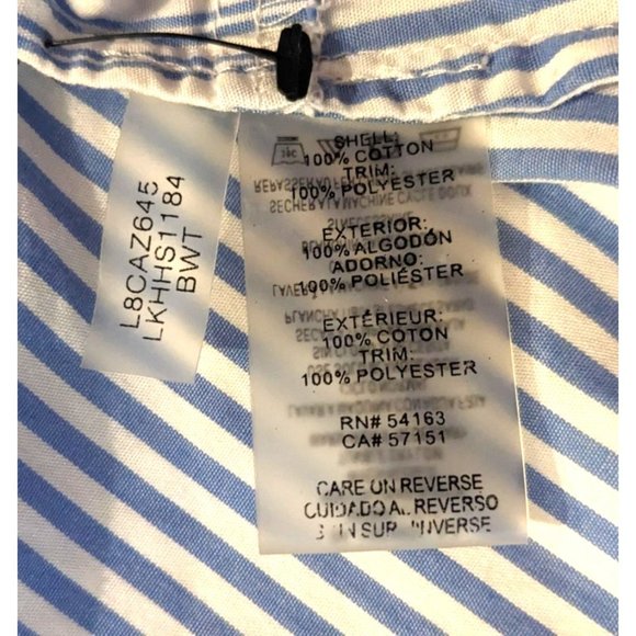 Authentic KARL LAGERFELD PARIS Blue Striped Cotton Blouse w/ Lace Sleeves Size S - Picture 4 of 8